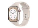 Apple Watch Series 8 (GPS + Cellular) - 45 mm - starlight aluminium - smart watch with sport band - fluoroelastomer - starlight - band size: Regular - 32 GB - Wi-Fi, LTE, Bluetooth, UWB - 4G - 38.8 g