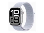 Apple Watch Series 10 (GPS) - 42 mm - silver aluminium - smart watch with sport loop - soft double-layer nylon - blue cloud - wrist size: 130-200 mm - 64 GB - Wi-Fi 4, UWB, Bluetooth - 30 g