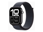 Apple Watch Series 10 (GPS) - 46 mm - jet black aluminium - smart watch with sport loop - soft double-layer nylon - ink - wrist size: 130-200 mm - 64 GB - Wi-Fi 4, UWB, Bluetooth - 36.4 g