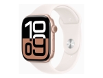 Apple Watch Series 10 (GPS) - 46 mm - rose gold aluminium - smart watch with sport band - fluoroelastomer - light blush - band size: S/M - 64 GB - Wi-Fi 4, UWB, Bluetooth - 36.4 g