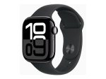 Apple Watch Series 10 (GPS + Cellular) - 42 mm - jet black aluminium - smart watch with sport band - fluoroelastomer - black - band size: S/M - 64 GB - LTE, Wi-Fi 4, UWB, Bluetooth - 4G - 29.3 g