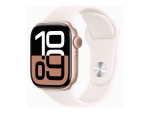 Apple Watch Series 10 (GPS + Cellular) - 42 mm - rose gold aluminium - smart watch with sport band - fluoroelastomer - light blush - band size: M/L - 64 GB - LTE, Wi-Fi 4, UWB, Bluetooth - 4G - 29.3 g