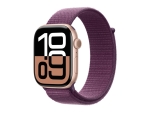 Apple Watch Series 10 (GPS + Cellular) - 46 mm - rose gold aluminium - smart watch with sport loop - soft double-layer nylon - plum - wrist size: 145-220 mm - 64 GB - LTE, Wi-Fi 4, UWB, Bluetooth - 4G - 35.3 g