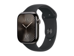 Apple Watch Series 10 (GPS + Cellular) - 46 mm - slate titanium - smart watch with sport band - fluoroelastomer - black - band size: M/L - 64 GB - LTE, Wi-Fi 4, UWB, Bluetooth - 4G - 41.7 g