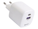 eSTUFF INFINITE - Power adapter - EU, GaN, 100% recycled plastic - 67 Watt - 3.35 A - PD, SuperVOOC - 2 output connectors (USB Type A, 24 pin USB-C) - white