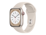 Apple Watch Series 8 (GPS + Cellular) - 41 mm - starlight aluminium - smart watch with sport band - fluoroelastomer - starlight - band size: Regular - 32 GB - Wi-Fi, LTE, Bluetooth, UWB - 4G - 32 g