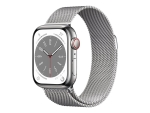Apple Watch Series 8 (GPS + Cellular) - 41 mm - silver stainless steel - smart watch with milanese loop - wrist size: 130-180 mm - 32 GB - Wi-Fi, LTE, Bluetooth, UWB - 4G - 42.3 g