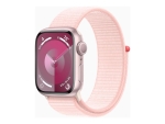 Apple Watch Series 9 (GPS) - 41 mm - pink aluminum - smart watch with sport loop - soft double-layer nylon - light pink - 64 GB - Wi-Fi, UWB, Bluetooth - 31.9 g
