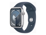 Apple Watch Series 9 (GPS) - 45 mm - silver aluminium - smart watch with sport band - fluoroelastomer - storm blue - band size: S/M - 64 GB - Wi-Fi, UWB, Bluetooth - 38.7 g