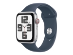 Apple Watch SE (GPS + Cellular) - 2nd generation - 44 mm - silver aluminium - smart watch with sport band - fluoroelastomer - storm blue - band size: S/M - 32 GB - Wi-Fi, LTE, Bluetooth - 4G - 33 g
