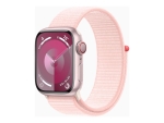 Apple Watch Series 9 (GPS + Cellular) - 41 mm - pink aluminum - smart watch with sport loop - soft double-layer nylon - light pink - 64 GB - Wi-Fi, LTE, UWB, Bluetooth - 4G - 32.1 g