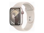 Apple Watch Series 9 (GPS + Cellular) - 45 mm - starlight aluminium - smart watch with sport band - fluoroelastomer - starlight - band size: M/L - 64 GB - Wi-Fi, LTE, UWB, Bluetooth - 4G - 39 g