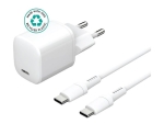 eSTUFF INFINITE - Power adapter - EU plug, USB-C to USB-C cable, 1.5 m - 20 Watt - 3 A - PD (24 pin USB-C) - white