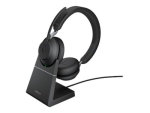 Jabra Evolve2 65 UC Stereo - Headset - on-ear - Bluetooth - wireless - USB-C - noise isolating - black - with charging stand