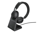 Jabra Evolve2 65 MS Stereo - Headset - on-ear - Bluetooth - wireless - USB-C - noise isolating - black - with charging stand - Certified for Microsoft Teams