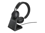 Jabra Evolve2 65 MS Stereo - Headset - on-ear - Bluetooth - wireless - USB-A - noise isolating - black - with charging stand - Certified for Microsoft Teams